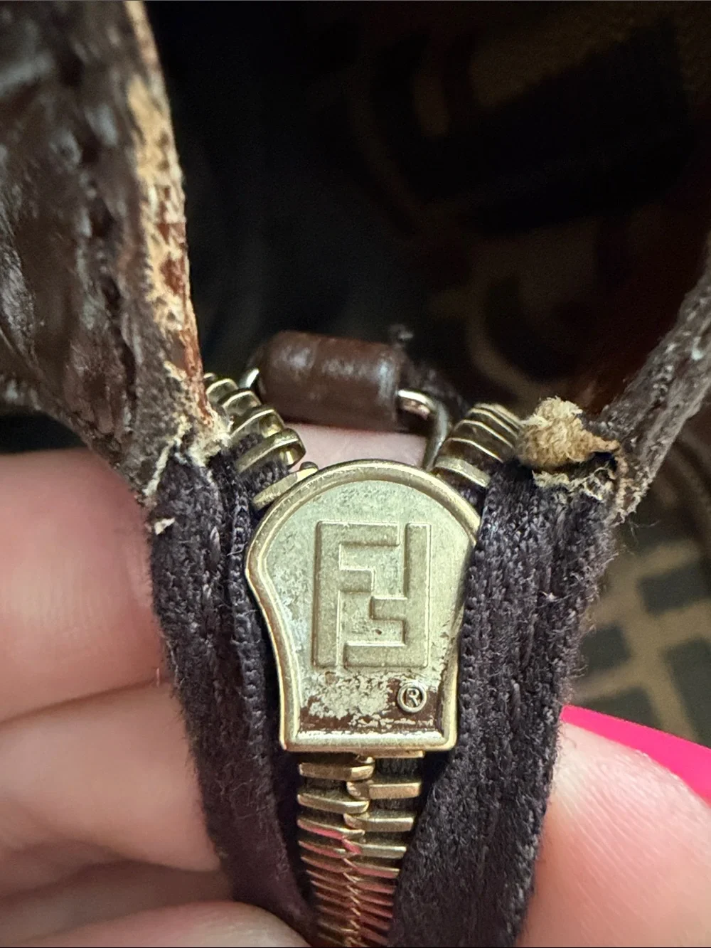 Fendi Brown Monogram Canvas Shoulder Bag with Logo Charm